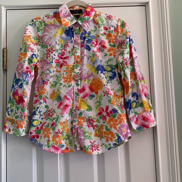 Chaps | Tops | Chaps Petite Small Bright Floral Button Down Shirt ...